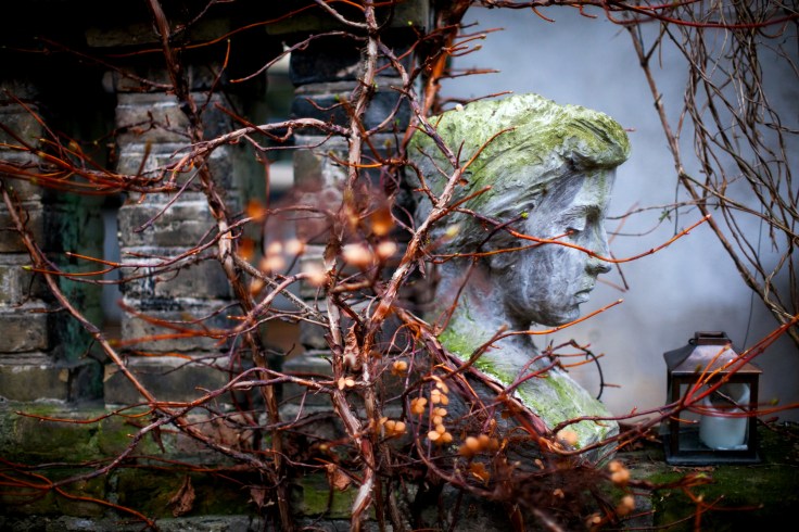 the woman's sculpture in  garden